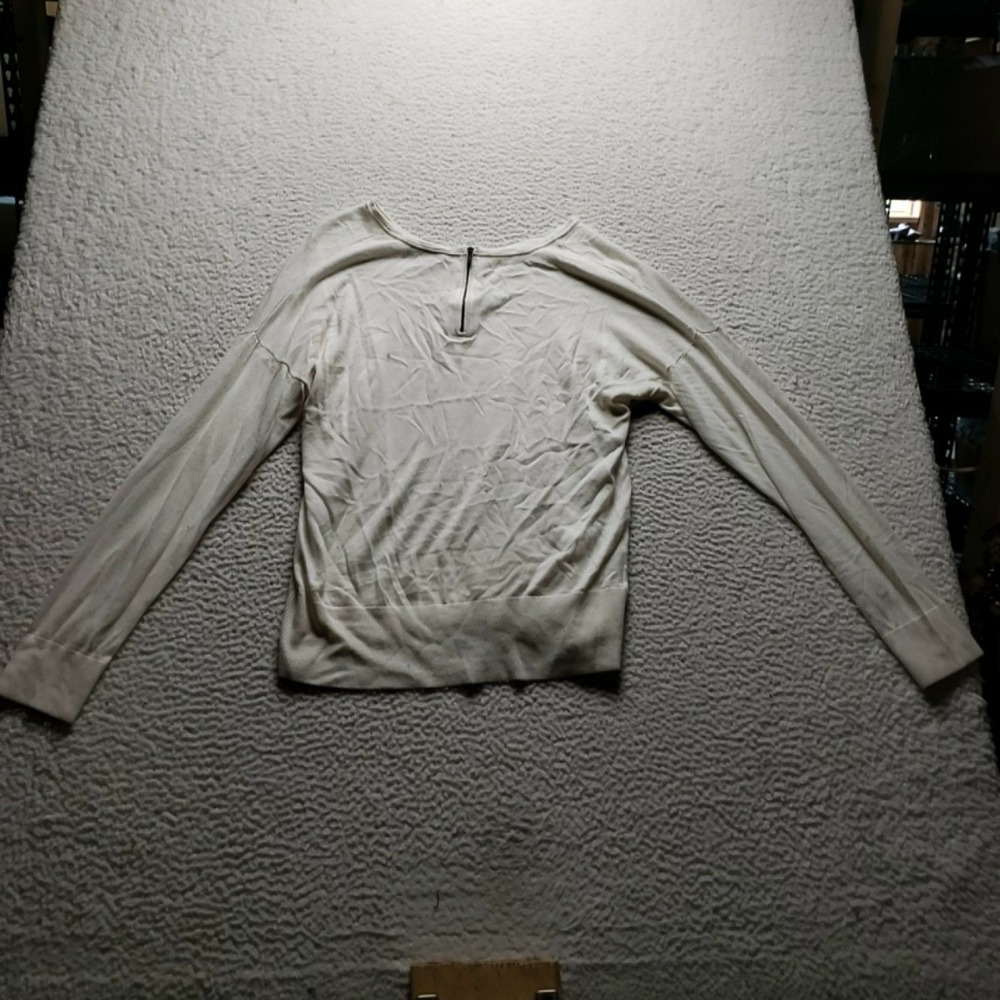 LOFT Sweater Womens XL White Scoop Neck Long Sleeve Zip Back Knit Pullover